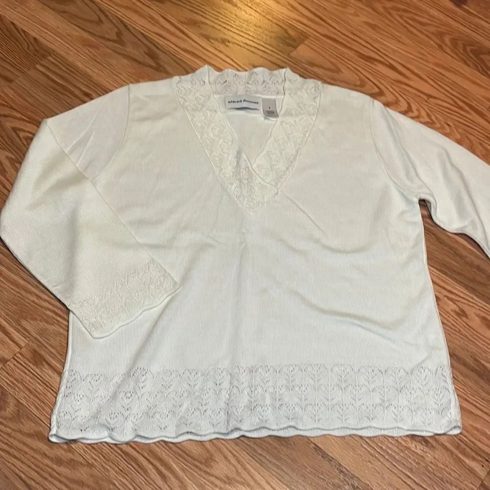 Alfred Dunner Sweater, Ivory, 3/4 Sleeve, Small
